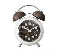 Réveil rétro à double cloche avec veilleuse pour dortoir et bureau à domicile - Très fort - Pas de répétition, son paisible - Marron