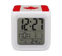 Réveil - Rétro motif drapeau du Canada Alarme numérique LED avec veilleuse 7 couleurs, petit écran LED, horloge numérique, température et calendrier de voyage, horloges électroniques pour chambre à