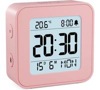 Réveil,Réveil Numérique à Piles avec Température et Calendrier,Alarme,Snooze,Rétroéclairage pour Voyage,Chambre,Bureau(Piles incluses)-Rose