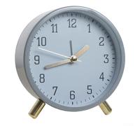 Réveil rond 11,5 x 11 x 5,5 cm Horloge de bureau silencieuse à quartz avec veilleuse douce pour chambre à coucher ou bureau Gris