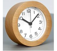 Réveil rond en bois avec chiffres arabes silencieux rétroéclairé à piles marron-HLD