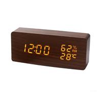 Réveil silencieux en bois avec thermomètre numérique et hygromètre, affichage de la luminosité réglable, alimenté par USB, horloge de chevet sans tic-tac pour la maison, la chambre à coucher, la salle