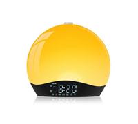 Réveil Simulateur d'Aube Bluetooth, Lampe de Chevet LED Multicolore, Radio, 22 Sons Nature, 2 Alarmes, Snooze, Minuterie (Jaune)