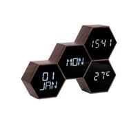 Réveil six hexagonale marron effet bois