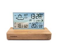 Réveil station météo - THOMSON - Bois clair - Affichage température, Hygrométrie, Double alarme, USB-C, Sonde sans fil