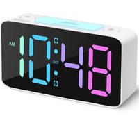 Réveil super puissant pour adultes, horloge numérique avec veilleuse 7 couleurs, variateur, blanc + RVB