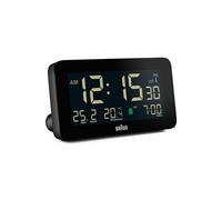 Braun Réveil Radio-piloté pour Les fuseaux horaires d'europe Centrale (DCF) avec Affichage de la Date, du Mois et de la température, Alarme Crescendo, modèle BC10B-DCF Noir.