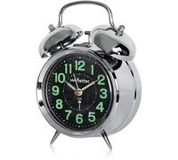Réveil vintage radiopiloté, cloches argentées, 12x18 cm