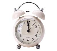 Reveil Vintage sans Tic-tac, Double Cloche Réveil Métal, Petit Rond Réveil Numérique avec Veilleuse, Réveil Quartz Silencieux, Style Européen Horloge de Bureau Vintage pour Chambre (Blanc)