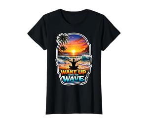 Réveillez-Vous avec la Vague de Lever de Soleil méditant T-Shirt Graphique avec Valeur, Femme, Noir, XL
