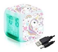 Radio-réveil GENERIQUE Réveils numériques licorne pour les filles, cube lcd led de nuit brillante avec enfants légers réveillez-vous l'horloge de chevet cadeaux