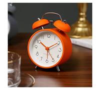 Réveils Réveil à double cloche super silencieux de 7,6 cm avec rétroéclairage, sans répétition, piles, for chambre coucher, sonnerie puissante for les gros dormeurs Réveils de chevet(Orange)
