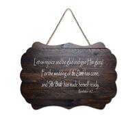 Revelation 19:7 Décoration murale « Let Us Rejoice And Be Glad And Give Him Glory for The Wedding of The Lamb Wood Sign » - 15,2 x 25,4 cm - Décoration murale en bois pour porte d'entrée, salon