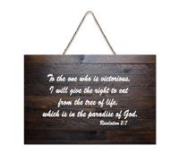 Revelation 2:7 to The One Who Is Victorious, I Will Give The Right to Eat from The Tree of Life, Whi Panneau de bienvenue en bois rustique pour porte d'entrée, porche, salle de classe, club de café
