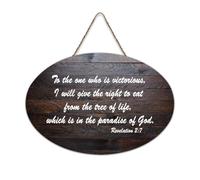 Revelation 2:7 to The One Who Is Victorious, I Will Give The Right to Eat from The Tree of Life, Whi Panneau de bienvenue en bois rustique pour porte d'entrée, porche, salle de classe, club de café