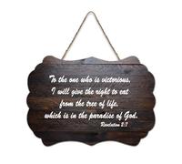 Revelation 2:7 to The One Who Is Victorious, I Will Give The Right to Eat from The Tree of Life, Whi Wood Sign 6 x 10 Bible Wall Art Plaques en bois pour entrée, salon, cuisine