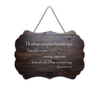 Revelation 21:4 He Will Wipe Every Tear From Their Eyes, There Will Be No More Mourning, Crying Or Wood Sign 15,2 x 25,4 cm Décoration murale en bois pour porte d'entrée, salon, cuisine