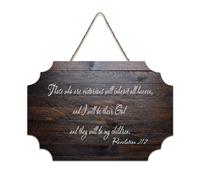 Revelation 21:7 Those Who Are Victorious Will Inherit All This, And I Will Be Their God And They Wil Panneau en bois 15,2 x 25,4 cm Décoration murale en bois pour porte d'entrée, salon, cuisine