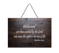 Revelation 22:14 Blessed Are Those Washed By The Lord, Who Have The Right to The Tree of Life Panneau en bois 15,2 x 25,4 cm Décoration murale en bois pour porte d'entrée, salon, cuisine
