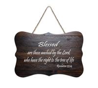 Revelation 22:14 Blessed Are Those Washed By The Lord, Who Have The Right to The Tree of Life Panneau en bois rustique à suspendre pour salon, chambre à coucher, porte, fenêtre, maison 15,2 x 25,4 cm
