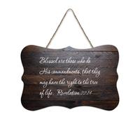 Revelation 22:14 Blessed Are Those Who Do His Commandments, That They May Panneau de bienvenue en bois rustique pour porte d'entrée, porche, mur, école, salle de classe, café, club 15,2 x 25,4 cm
