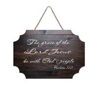 Revelation 22:21 The Grace of The Lord Jesus Be with God's People Plaque murale imprimée en bois rustique Panneau d'art mural citations Craft Poster moderne Bureau Nouvelle décoration d'intérieur