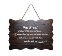 Revelation 3:20 Here I Am, I Stand At The Door And Knock, If Anyone Hears My Voice And Opens The Doo Panneau de bienvenue en bois rustique pour porte de porche, salle de classe, club de café, panneau