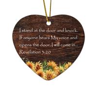 Revelation 3:20 I Stand at The Door And Knock. If Anyone Hears My Voice Heart Citations Décoration de Noël en céramique pour sapin de Noël, souvenir de vacances, Nouvel An, cadeau