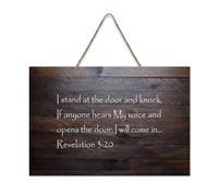 Revelation 3:20 I Stand at The Door And Knock. If Anyone Hears My Voice Panneau en bois rustique à suspendre Décoration murale en bois 15,2 x 25,4 cm