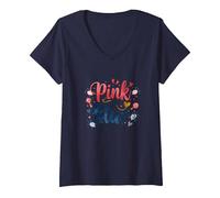 Révélation du Sexe Rose ou Bleu « We Love You Baby Celebration » T-Shirt avec Col en V, Femme, Bleu Marine, S