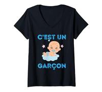 Révélation sexe du bébé - C'est un Garçon - It's a boy T-Shirt avec Col en V