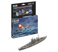 Revell 65181 Battleship Gneisenau Kit de maquette en plastique non construit/non peint à l'échelle 1:1200 avec colle professionnelle Contacta, pinceau et peintures Aqua Color sélectionnées