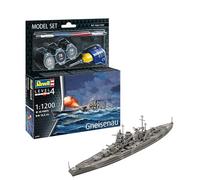 Revell 65181 Battleship Gneisenau Kit de maquette en plastique non construit/non peint à l'échelle 1:1200 avec colle professionnelle Contacta, pinceau et peintures Aqua Color sélectionnées