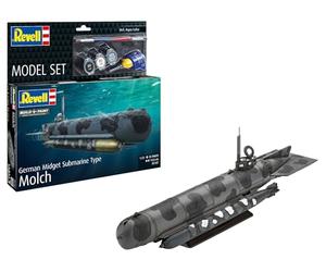 Revell 65187 - Maquette en plastique non construit/non peint de type sous-marin allemand Midget Type Molch à l'échelle 1/72 avec accessoires
