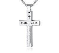 REVEMCN Collier avec pendentif en forme de croix avec verset de la Bible inspirant pour homme et garçon en acier inoxydable noir uni argenté 50,8 à 61 cm, Acier inoxydable, Non.