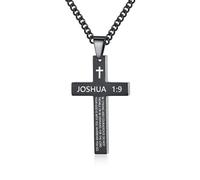 REVEMCN Collier avec pendentif en forme de croix avec verset de la Bible inspirant pour homme et garçon en acier inoxydable noir uni argenté 50,8 à 61 cm, 20 inches, Acier inoxydable, Non.
