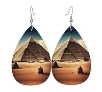 Rêver des pyramides de Khéfu - Boucles d'oreilles en cuir en forme de goutte - Design haut de gamme - Boucles d'oreilles légères et luxueuses