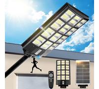 Réverbère solaire Lampe de rue Applique murale extérieure Lampes solaires Led pour extérieur Avec détecteur de mouvement Télécommande 80000lm, 1152Leds, Blanc froid 6500k