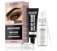 REVERS COSMETICS Teinture Sourcil Noir, Formule à base d'Huile d'Argan et d'Huile de Ricin, Résultat Naturel, Dure jusqu'à 4 semaines, 15+ Applicat