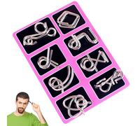 Reverse Thinking Puzzles, 8PCS Challenging Physics Mind Metal Puzzles, Large Brain Teaser Puzzle for Adults, Enhance IQ & Mind Logic Training (Pink)