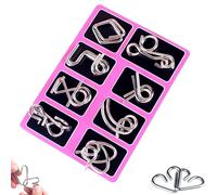Reverse Thinking Puzzles, Metal Wire Set, Brain Teasers Toy, Metal Puzzle Ring, 2025 New IQ Test Brain Teaser Disentanglement Set, IQ Puzzle Toys for Problem-Solving Skills for Kids & Adult (Pink)