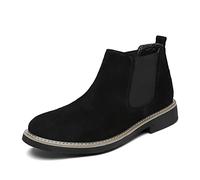 ReverseClock Hommes Daim de Chelsea Bottes En Cuir Cheville Bottes Slip-on Plat Travail Chaussons Chaussette Bottes Casual Chaussures (noir,45,45)