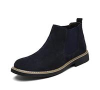 ReverseClock Hommes Daim de Chelsea Bottes En Cuir Cheville Bottes Slip-on Plat Travail Chaussons Chaussette Bottes Casual Chaussures (bleu foncé,45,45)