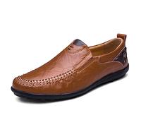 ReverseClock Hommes de Slip Casual sur Mocassins Conduite Chaussures en Cuir Robe Mocassin Pantoufles De Mode de Marche Appartements (Marron,43)
