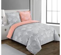Reversible 100% Cotton Bedding Set-Ginko Grey/Pink-Duvet Cover Set 260 X 240 Cm With 2 Pillowcases For King Size Double Bed-Natural Fibres-Oekotex