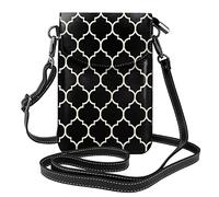 Réversible Black Gold Tan Quatrefoil Pattern Women's Pu Leather Crossbody Shoulder Purse Printed Wallet Bag