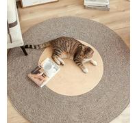 Reversible Cat Scratching Mat,Round Jute Rug with Non Slip Bottom,Washable Pet Scratch Pad for Indoor Cats,Dual Sided Scratch Resistant Carpet (Khaki+Floral Black, 80cm)