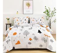 Réversible Couette 4 Saisons 200 x 200 cm - Parure de Lit Imprimée Dessin Animé Minimaliste Arbre Lapin, Blanc Lavable Douce et Confortable Couette sans Housse 3 Pièces avec 2 Taies d'oreiller