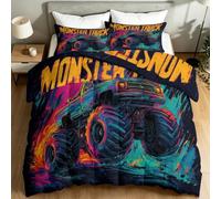 Réversible Couette Été en Microfibre, Moderne Audacieux Style Punk Monster Truck Édredon Lit 2 Personnes 240 x 220 cm, Sombre Couverture 4 Saisons pour Adultes et Ados, Respirante Légère Couette