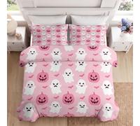 Réversible Housse de Couette Microfibre Halloween200 x 202 cm | Halloween Linge de Lit avec Fermeture Éclair Cartoon Mignon Amusant Fantôme Citrouille Textiles Garçons Filles Adulte